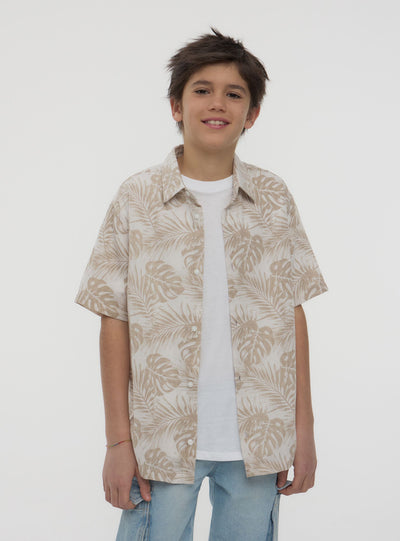 Camicia fantasia foglie tessuto leggero