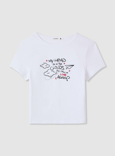 T-shirt crop con scritte