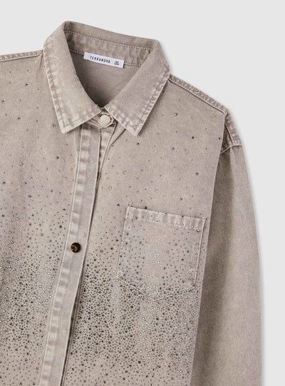 Camicia shacket in jeans con strass