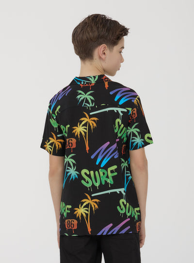 Camicia in viscosa con palme fluo