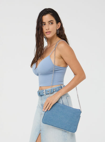 Borsa tracolla in denim con borchiette