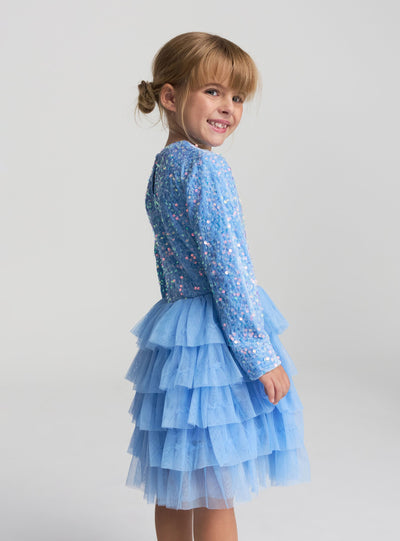 Vestito con paillettes e gonna a balze in tulle