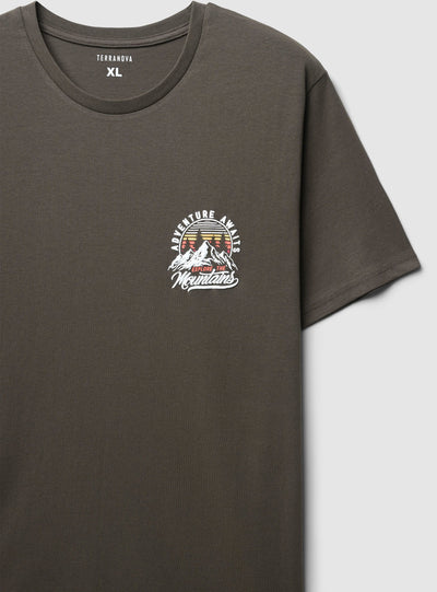 T-shirt con stampa montagna fronte/retro