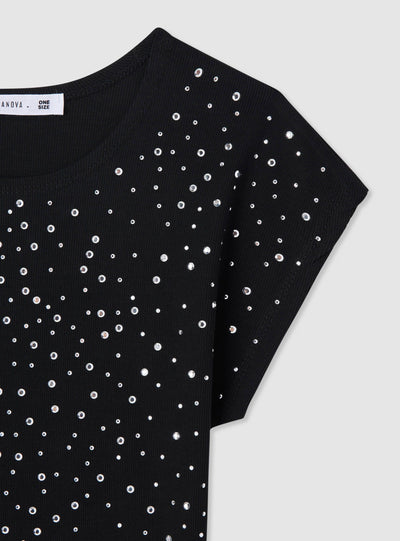 T-shirt a costine con strass