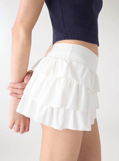 Skort con balze a tinta unita