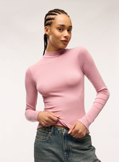 T-shirt con collo lupetto tinta unita