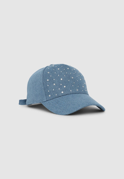 Cappellino baseball in denim con strass