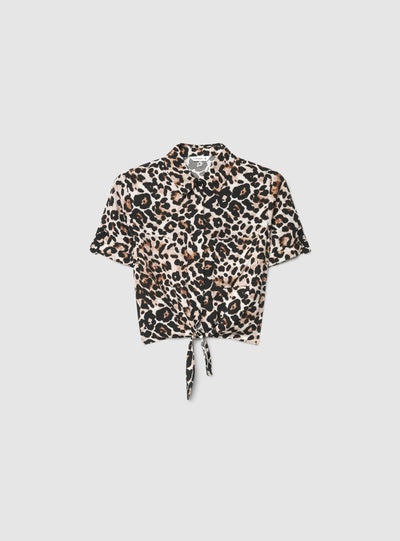 Camicia crop con nodo animalier