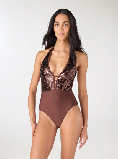 Costume intero con paillettes e cut-out