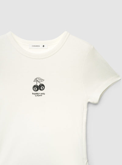 T-shirt crop con stampa e coulisse laterali