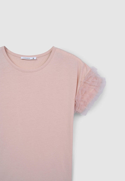 T-shirt avec manches à volants en tulle