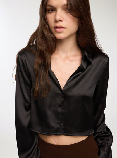 Camicia crop effetto raso
