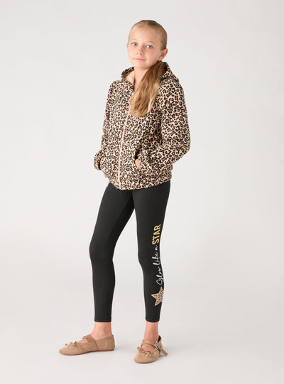 Leggings lunghi da bambina con stampa stelle e scritta