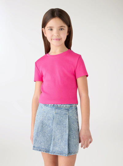 T-shirt crop a costine a tinta unita