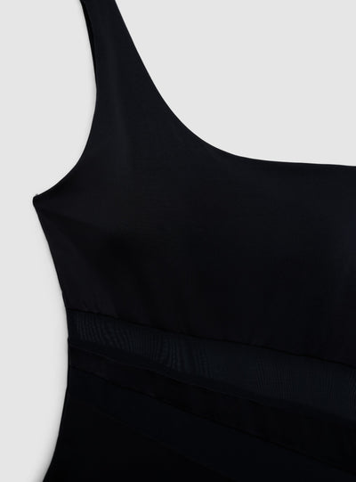 Costume intero monospalla cut-out con inserti in tulle