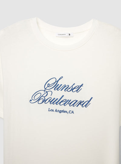 Wide T-shirt with embroidered college print