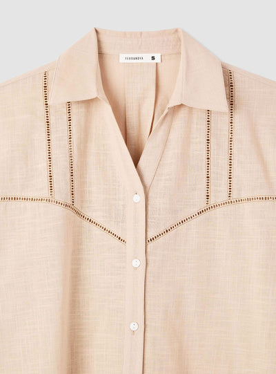 Camicia effetto lino con inserti macramè