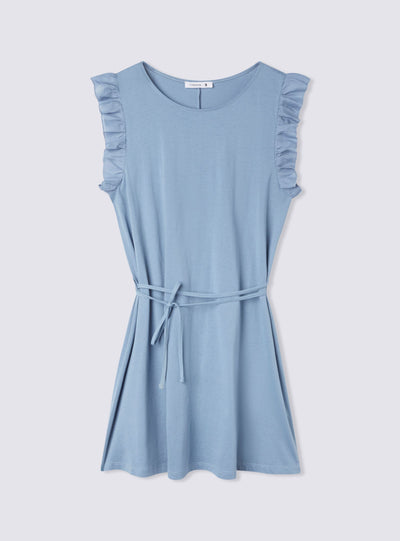 Vestito con cinturina e balze