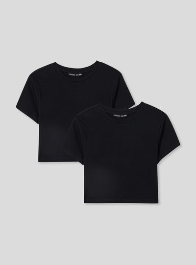 Pack 2 t-shirt crop a costine tinta unita