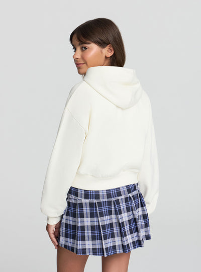 Felpa crop stampa college con cappuccio e zip