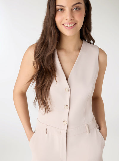 Solid colour jumpsuit with V-neck vest