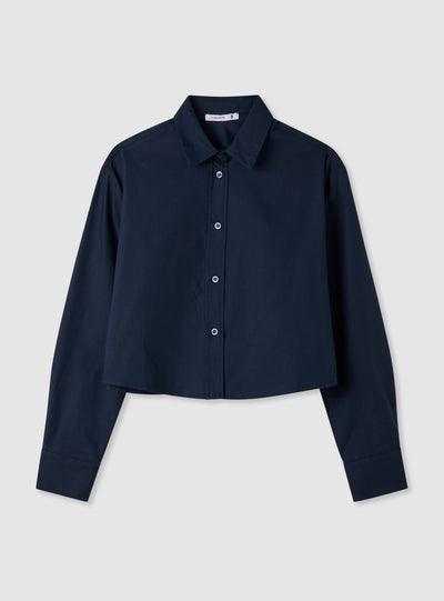 Camicia crop oxford a tinta unita