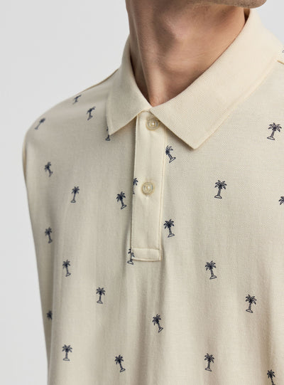 T-shirt polo piqué con microstampa palme