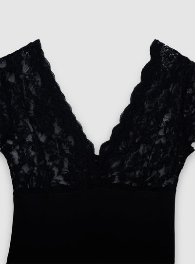 Body con inserto pizzo e scollo a V