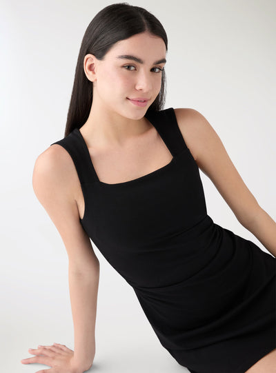 Vestito skater a tinta unita con arricciature