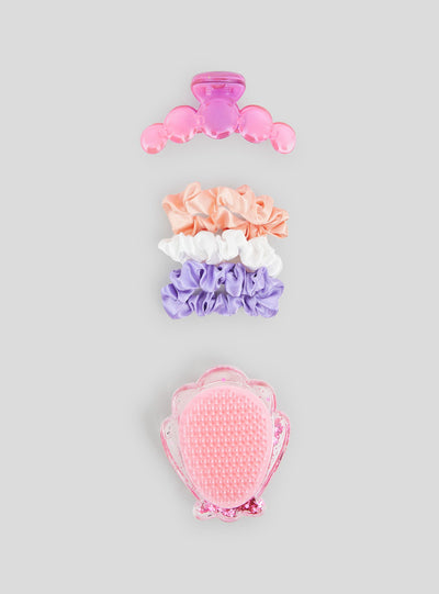 Set accessori capelli con spazzola, elastici e pinza
