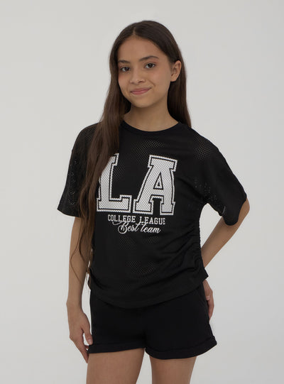 T-shirt a rete con stampa e numero