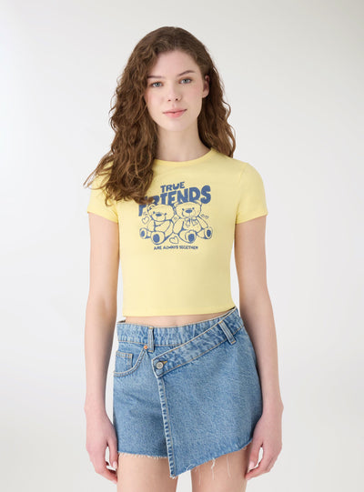 T-shirt crop con stampa orsetti