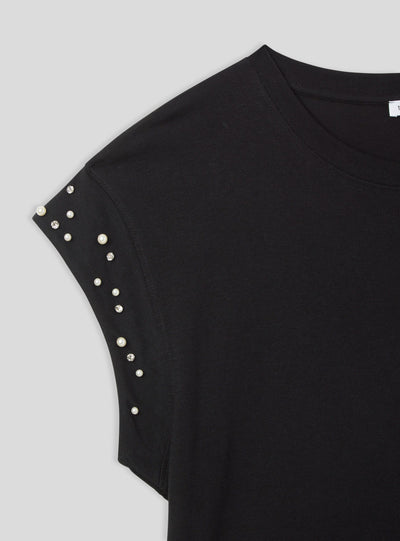 T-shirt con perle e strass