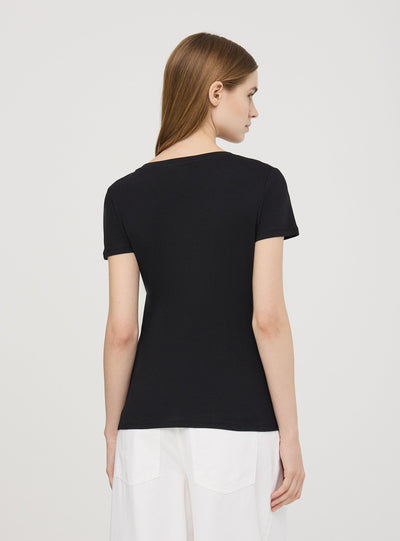 T-shirt z dekoltem w serek, jednokolorowa