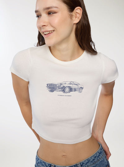 T-shirt crop con stampa auto