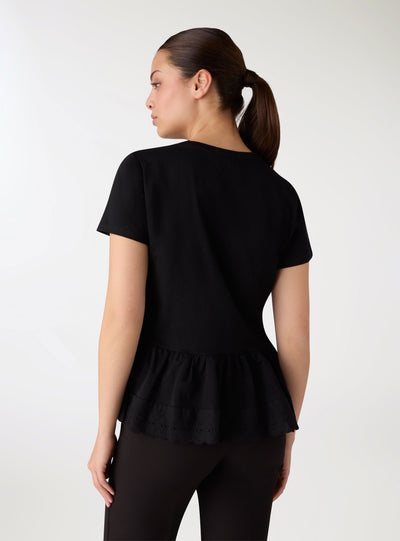 Women's T-shirt with print and eyelet lace trim