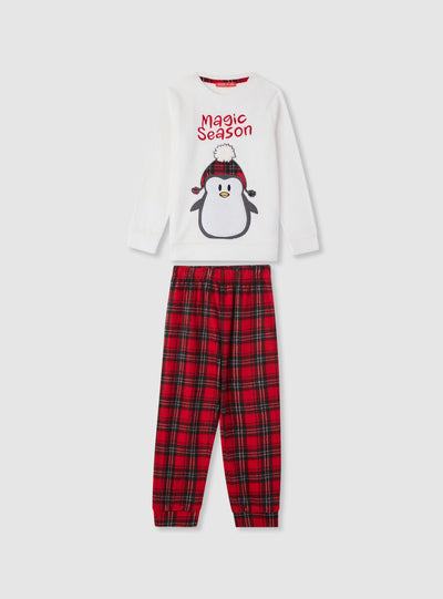 Set pigiama con pinguino e pantaloni a quadri