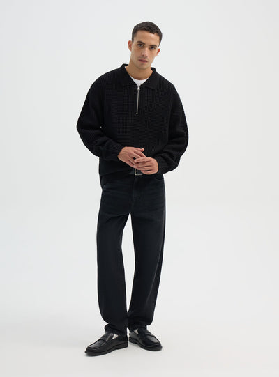 Maglia polo con zip e punto mosso