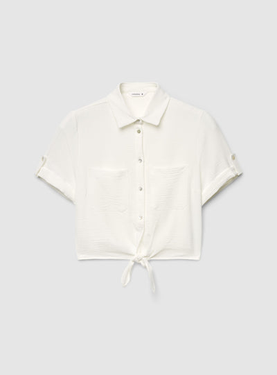 Camicia crop con nodo frontale