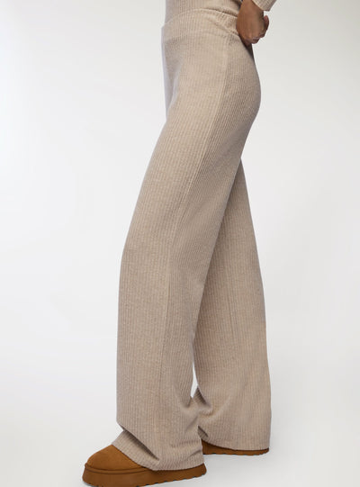 Pantaloni wide leg a coste tessuto caldo