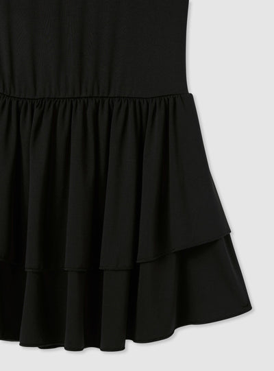 Vestito corto a tinta unita con doppia balza