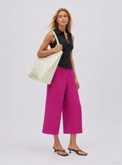 Pantaloni palazzo crop con elastico in vita
