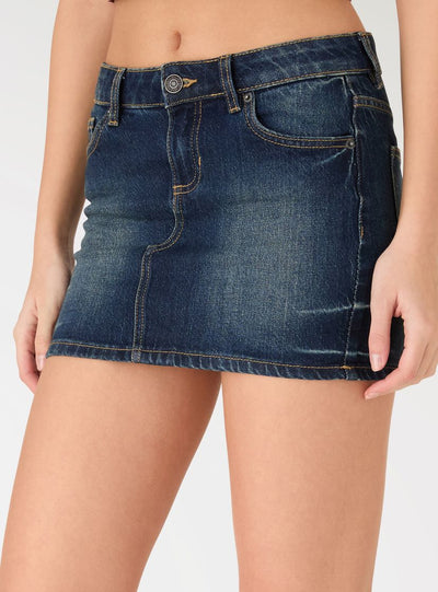 Solid-colour denim mini skirt