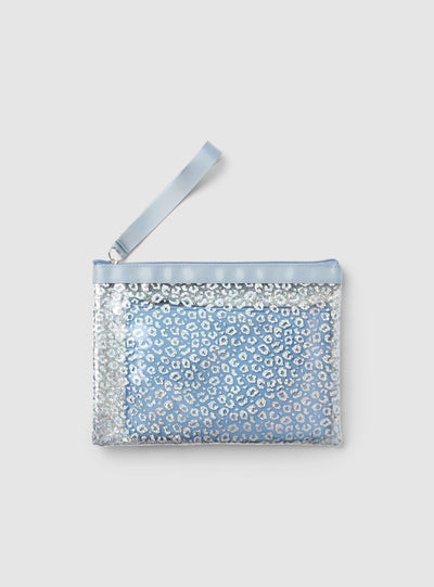 Shimmering animal print beach clutch bag