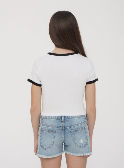 T-shirt con scritta e profili a contrasto
