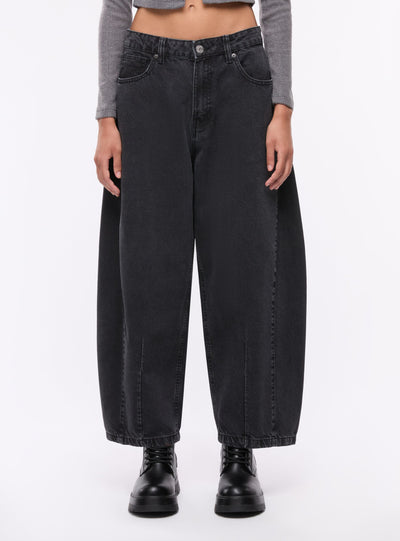 Jeans barrel a tinta unita