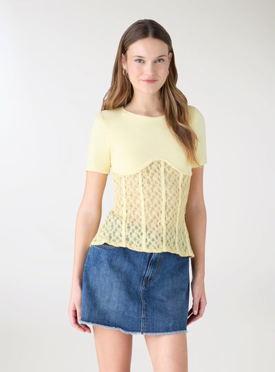 T-shirt con inserto corsetto in pizzo
