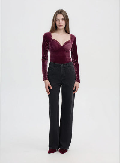 T-shirt body con coppe e dettagli in pizzo
