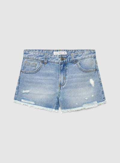 Shorts jeans con strappi e orlo sfrangiato