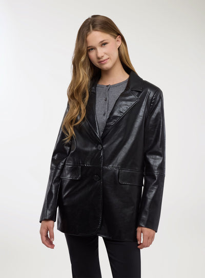 Single-breasted leather-effect jacket